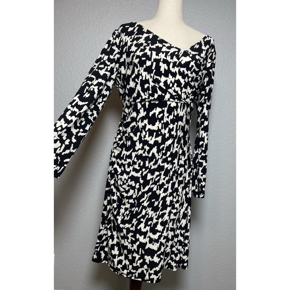 Ralph Lauren NWOT long sleeve black white geometric wrap dress sz 14 designer